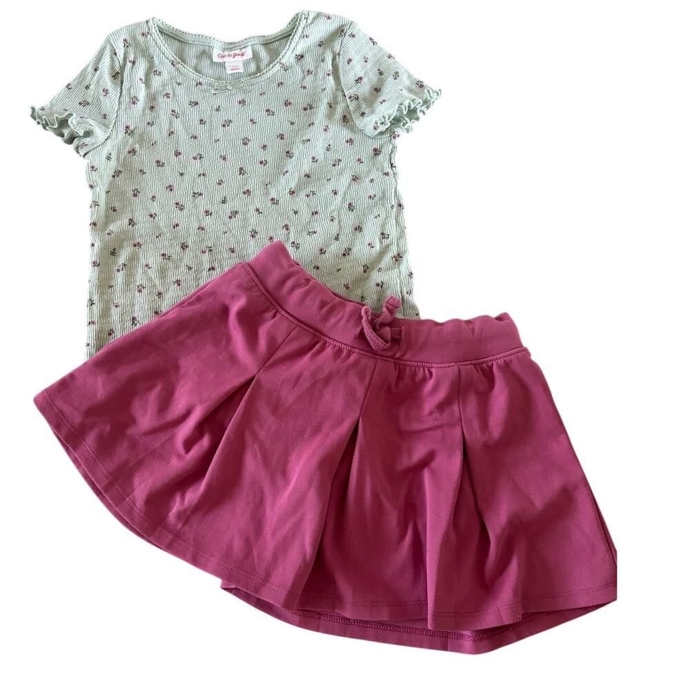 Cat & Jack Girls 2 Pc Outfit Floral Rib Top Pink Skort Size 6/7 EUC